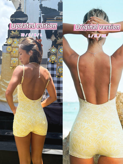 Traje de baño de una pieza con espalda baja y estampado floral soleado